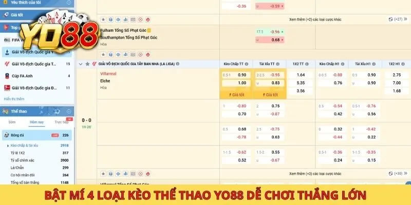 Bật mí 4 loại kèo thể thao Yo88 dễ chơi thắng lớn
