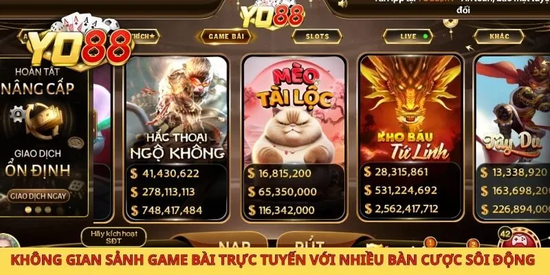 Không gian sảnh game bài trực tuyến với nhiều bàn cược sôi động