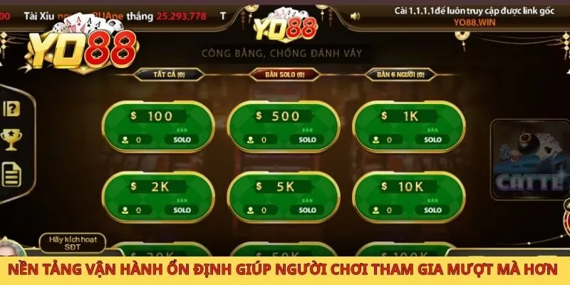 Nền tảng vận hành ổn định giúp người chơi tham gia mượt mà hơn
